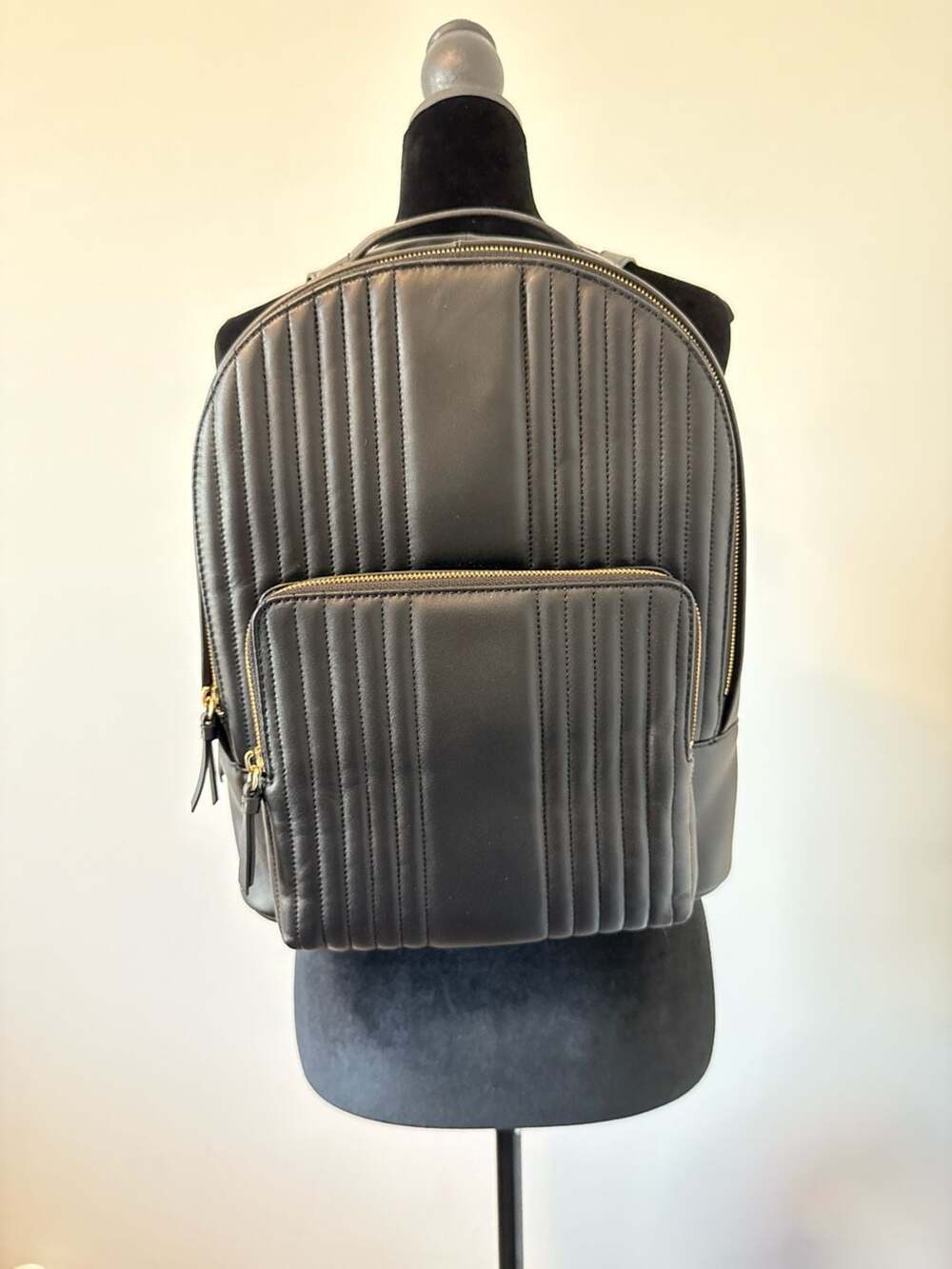 NWT Mark & Graham Black Quilted Leather Backpack Gold Hardware
